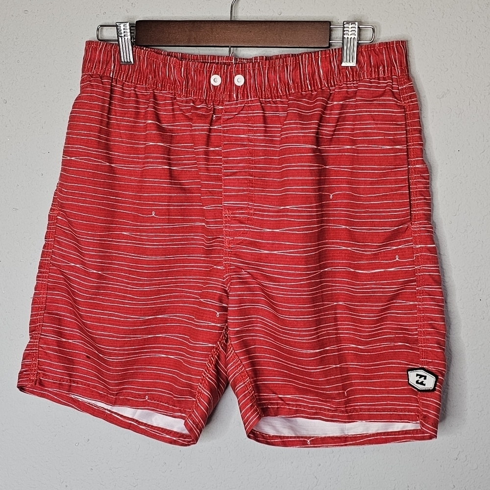 Billabong Mens Red White Striped Swim Trunks Board Shorts Size 32‎ 9512434C